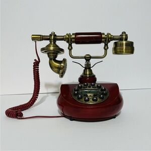 Retro Red Brass-Inspired Desk Telephone - Decorative Home Accent
